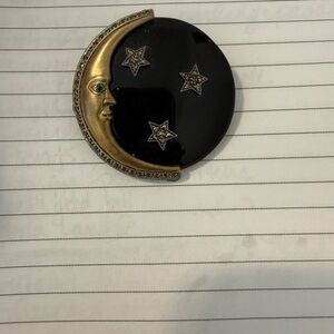 Crescent Moon & Stars Brooch - Black and Gold